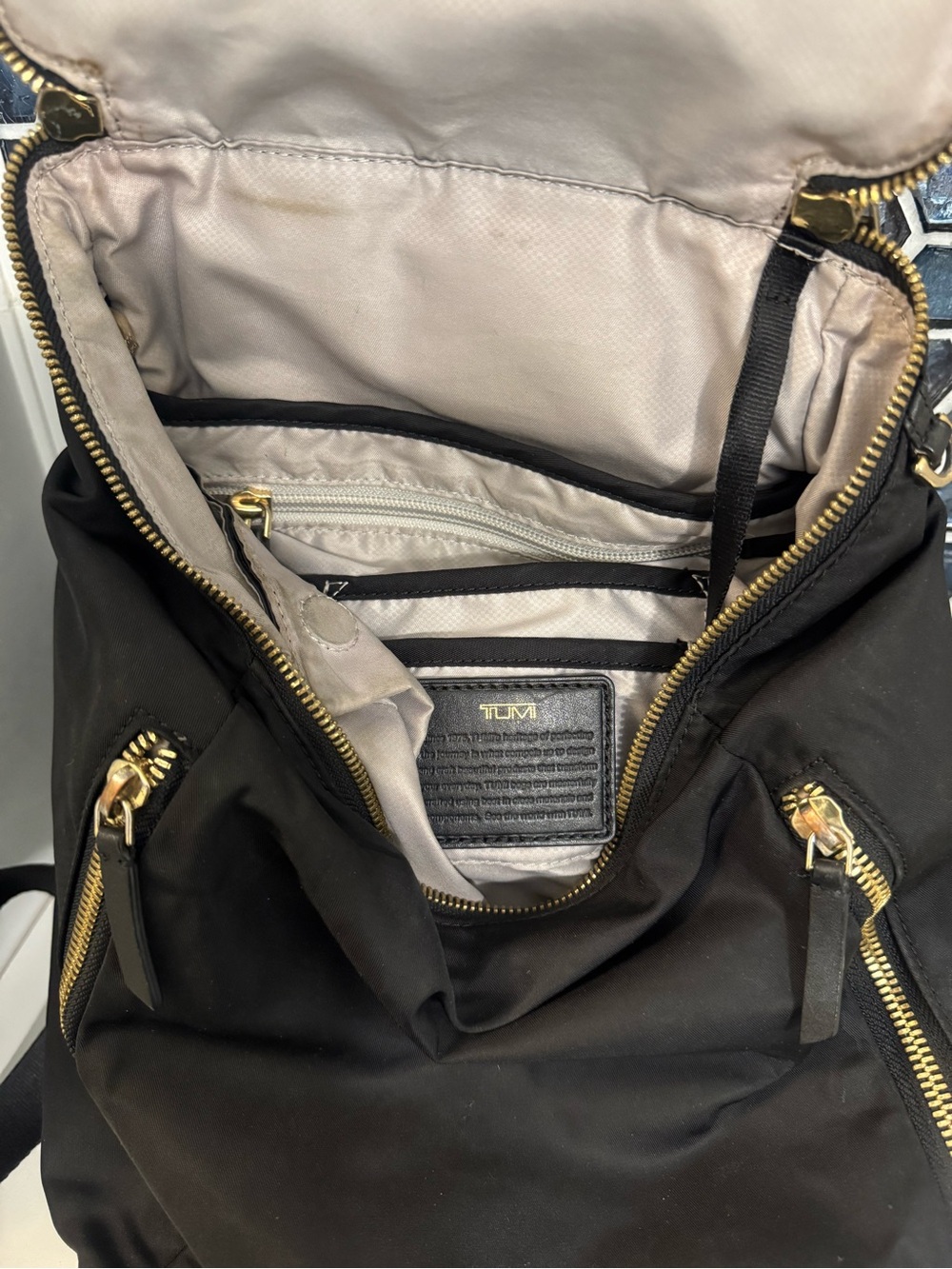 Tumi Black Backpack with Gold Hardware Accents - Picture 8 of 14